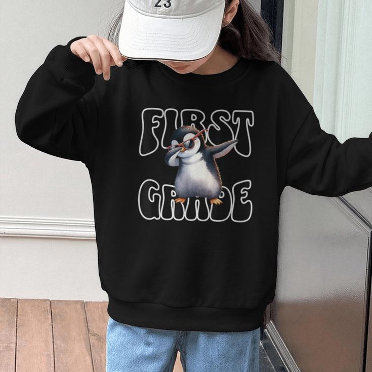 Cute Dabbing Penguin First Grade Back To School Graphic Kid Sweatshirt Cute Dabbing Penguin First Grade Back To School Graphic Kid Sweatshirt