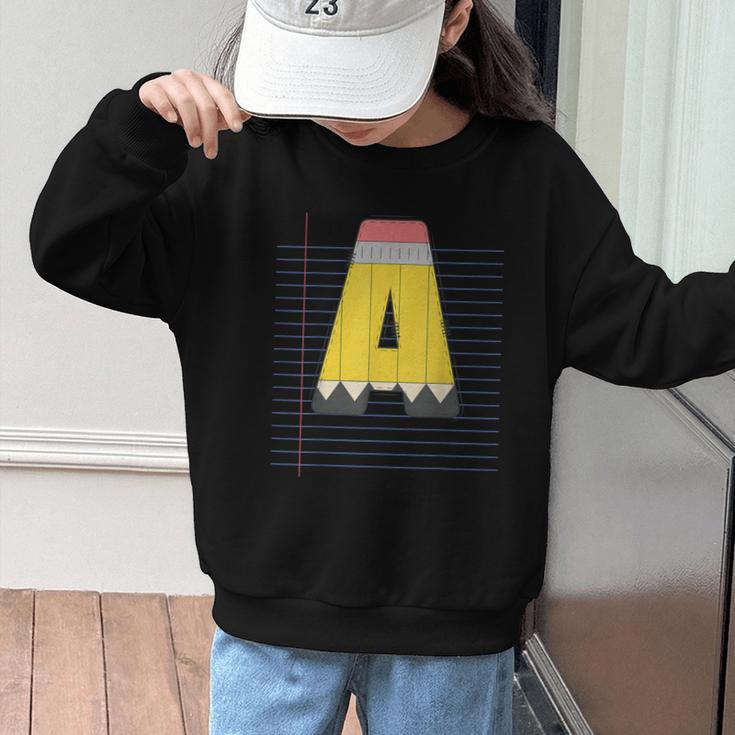 Cute Yellow School Pencil Alphabet Letter A Back To School Graphic Kid Sweatshirt Cute Yellow School Pencil Alphabet Letter A Back To School Graphic Kid Sweatshirt