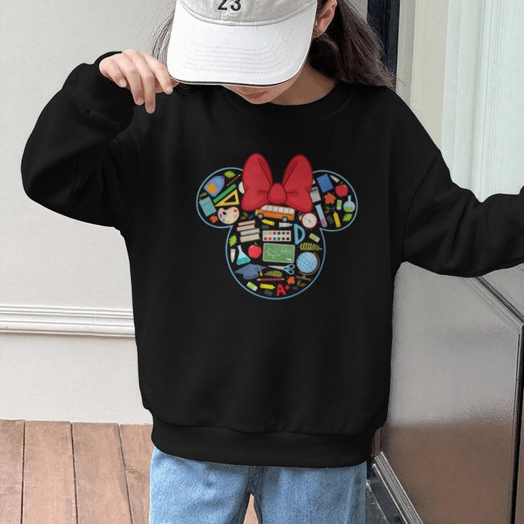 Disney Minnie Mouse Back To School Supplies Face Outline Graphic Kid Sweatshirt