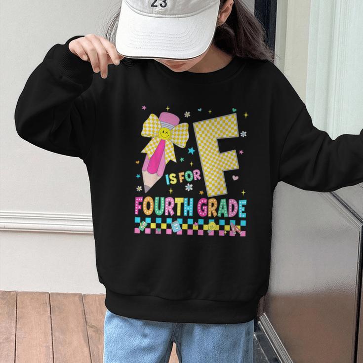 F Is For Fourth Grade Back To School Pencil Bow 4th Grade Graphic Kid Sweatshirt