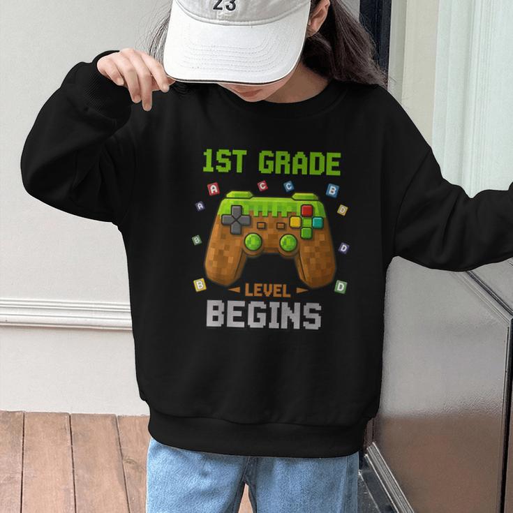 First Day Of 1st Grade Level Begins Back To School Boy Graphic Kid Sweatshirt First Day Of 1st Grade Level Begins Back To School Boy Graphic Kid Sweatshirt