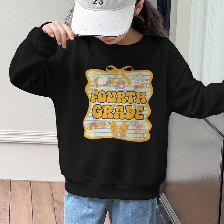 Fourth Grade Back To School Kids Girls Bow 4th Grade Groovy Graphic Kid Sweatshirt Fourth Grade Back To School Kids Girls Bow 4th Grade Groovy Graphic Kid Sweatshirt