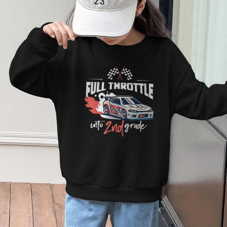 Full Throttle Into Second 2nd Grade Race Car Back To School Graphic Kid Sweatshirt