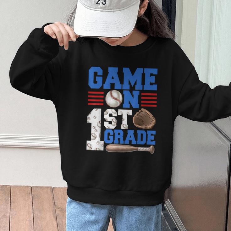 Game On First Grade Boy Baseball Back To School Graphic Kid Sweatshirt