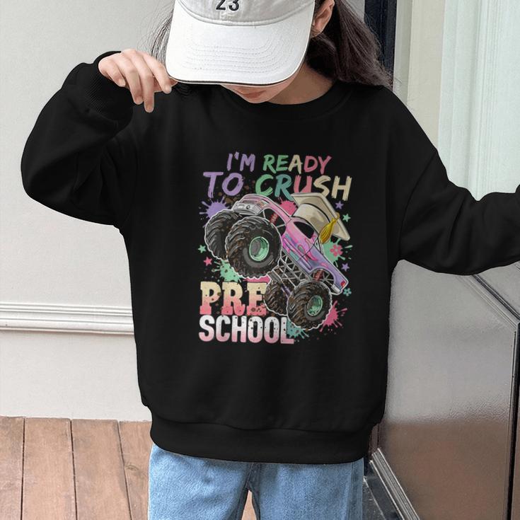 Girls Monster Trucks Ready To Crush Preschool Back To School Graphic Kid Sweatshirt Girls Monster Trucks Ready To Crush Preschool Back To School Graphic Kid Sweatshirt