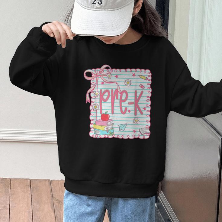 Girls Pre-K Coquette Bow Pink Preppy Back To School Graphic Kid Sweatshirt