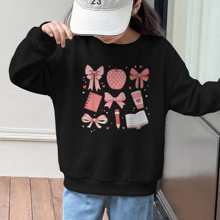 Happy Back To School 1st Day Toddler Girl Boho Coquette Bows Graphic Kid Sweatshirt Happy Back To School 1st Day Toddler Girl Boho Coquette Bows Graphic Kid Sweatshirt