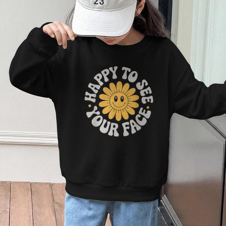 Happy Face Daisy Flower Retro Back To School Cute Graphic Graphic Kid Sweatshirt Happy Face Daisy Flower Retro Back To School Cute Graphic Graphic Kid Sweatshirt