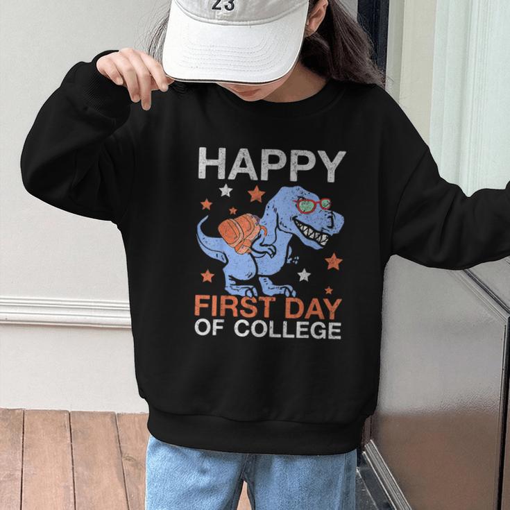 Happy First Day Of CollegeRex Dinosaur Back To School Graphic Kid Sweatshirt Happy First Day Of CollegeRex Dinosaur Back To School Graphic Kid Sweatshirt