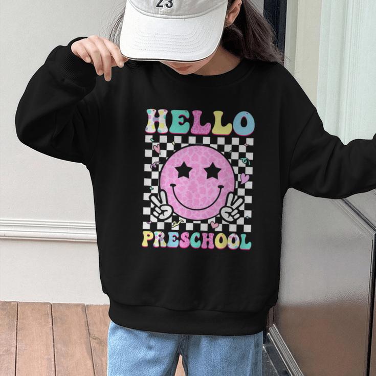 Hello Preschool Groovy Back To School Pre-K Team Girls Kids Graphic Kid Sweatshirt Hello Preschool Groovy Back To School Pre-K Team Girls Kids Graphic Kid Sweatshirt