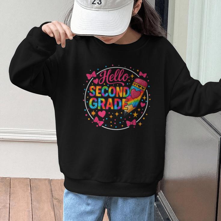 Hello Second Grade Tie Dye Pencil Back To School 2nd Grade Graphic Kid Sweatshirt