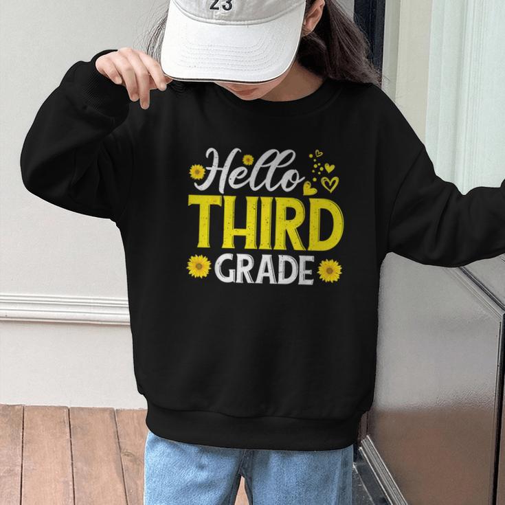 Hello Third Grade Sunflower 3rd Grade Vibes Back To School Graphic Kid Sweatshirt