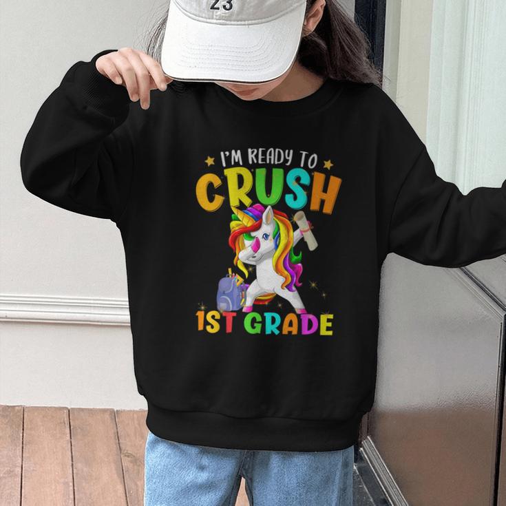 I'm Ready To Crush 1st Grade Dabbing Unicorn Back To School Graphic Kid Sweatshirt I'm Ready To Crush 1st Grade Dabbing Unicorn Back To School Graphic Kid Sweatshirt