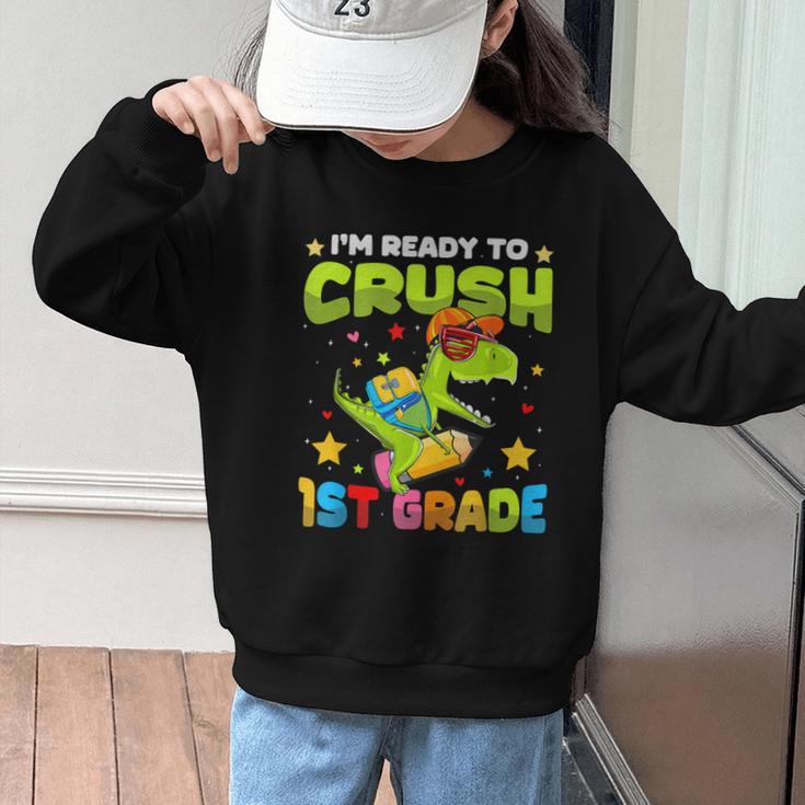 I'm Ready To Crush 1st Grade Dinosaurs Back To School Kids Graphic Kid Sweatshirt I'm Ready To Crush 1st Grade Dinosaurs Back To School Kids Graphic Kid Sweatshirt