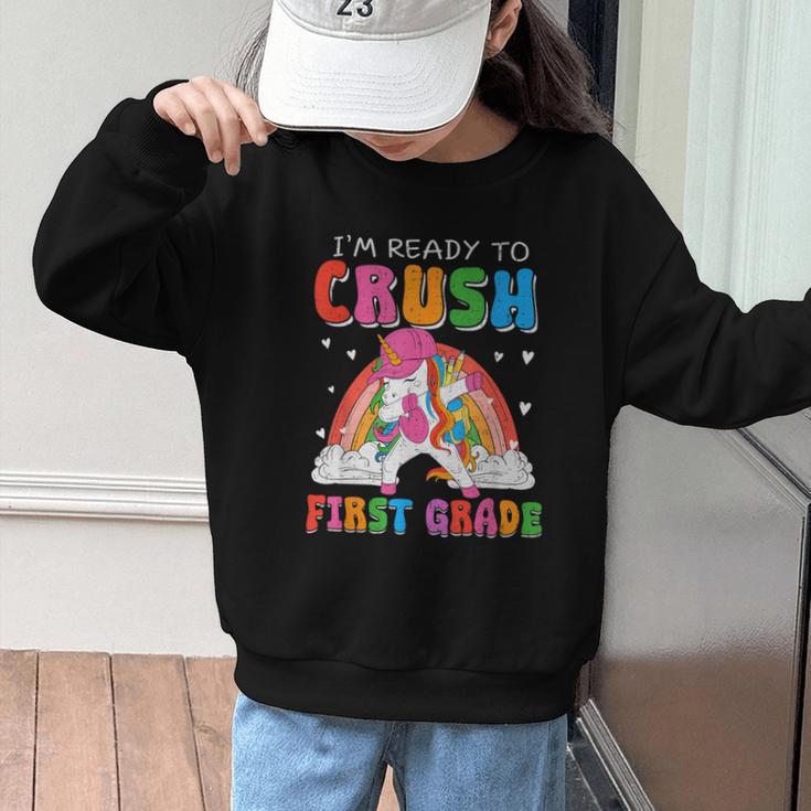 I'm Ready To Crush First Grade Unicorn Back To School Girls Graphic Kid Sweatshirt I'm Ready To Crush First Grade Unicorn Back To School Girls Graphic Kid Sweatshirt