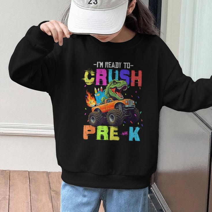 I'm Ready To Crush Pre-k Dinosaur Truck Back To School Boys Graphic Kid Sweatshirt I'm Ready To Crush Pre-k Dinosaur Truck Back To School Boys Graphic Kid Sweatshirt