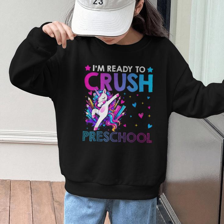 I'm Ready To Crush Preschool Dabbing Unicorn Back To School Graphic Kid Sweatshirt I'm Ready To Crush Preschool Dabbing Unicorn Back To School Graphic Kid Sweatshirt