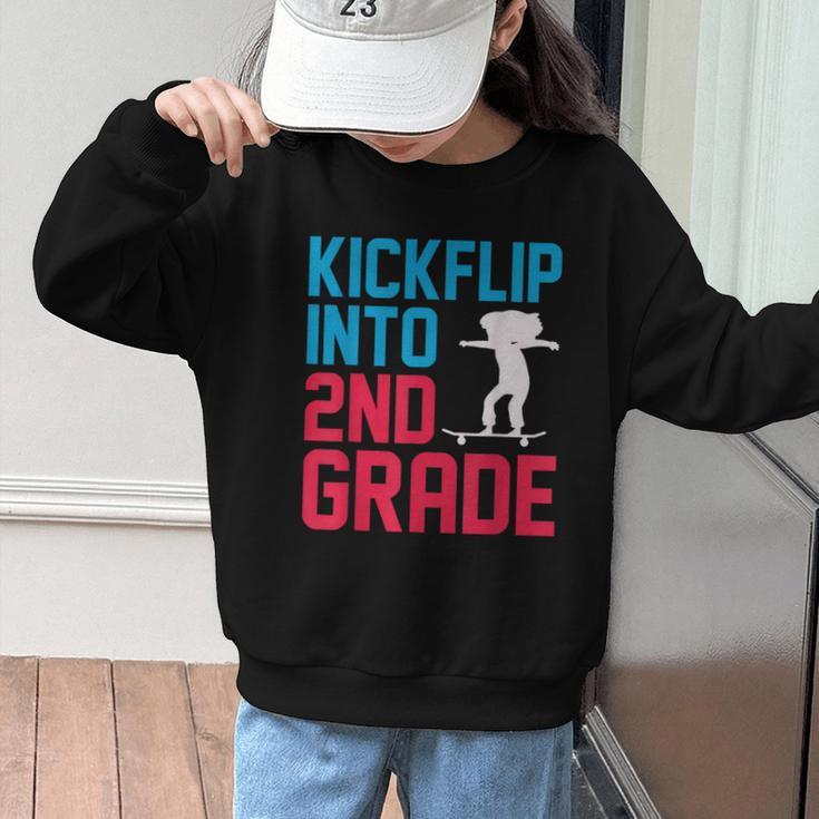 Kickflip Into 2nd Grade Skateboard Lover Back To School Graphic Kid Sweatshirt