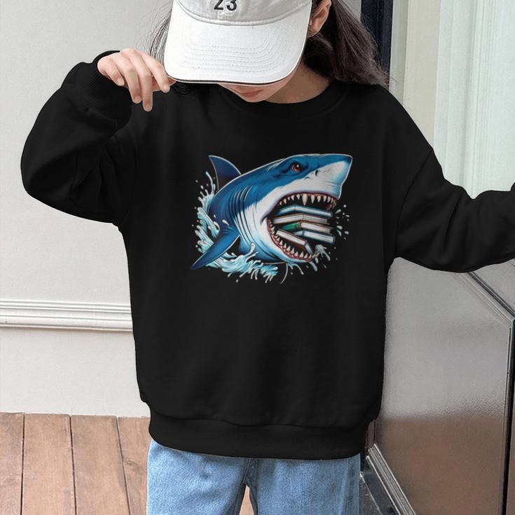 Kids Shark With School Books Back To School Shark Lovers Graphic Kid Sweatshirt Kids Shark With School Books Back To School Shark Lovers Graphic Kid Sweatshirt
