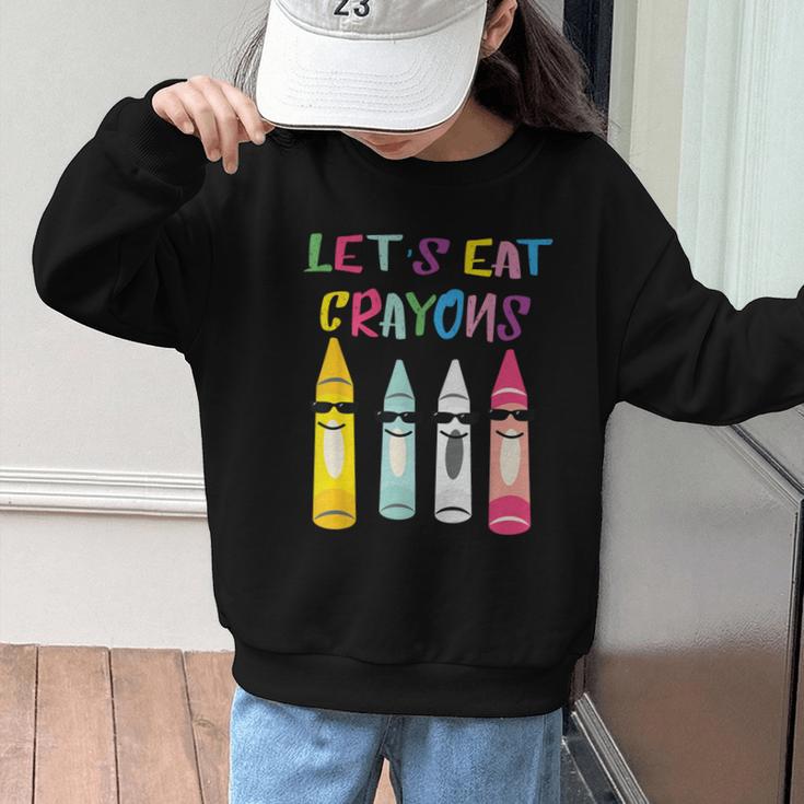 Kindergarten Back To School Crayons Let's Eat Crayon Graphic Kid Sweatshirt Kindergarten Back To School Crayons Let's Eat Crayon Graphic Kid Sweatshirt