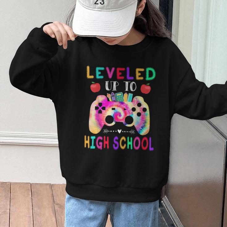 Leveled Up To High School Gaming Fun Back To School Tie Dye Graphic Kid Sweatshirt Leveled Up To High School Gaming Fun Back To School Tie Dye Graphic Kid Sweatshirt