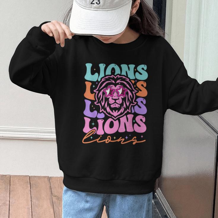 Lion Mascot Back To School Spirit Sports Men Women Groovy Graphic Kid Sweatshirt