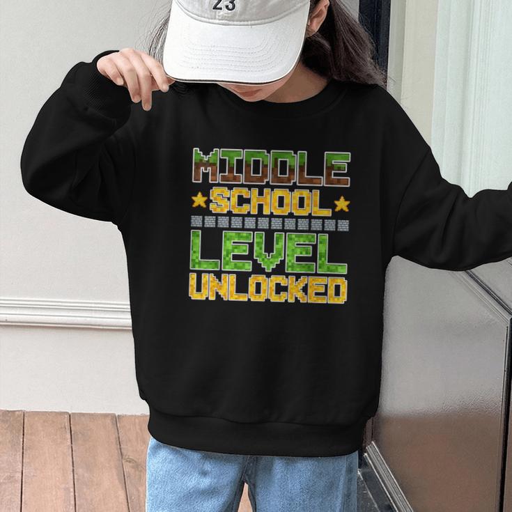 Middle School Level Unlocked Gamer Back To School Graphic Kid Sweatshirt Middle School Level Unlocked Gamer Back To School Graphic Kid Sweatshirt