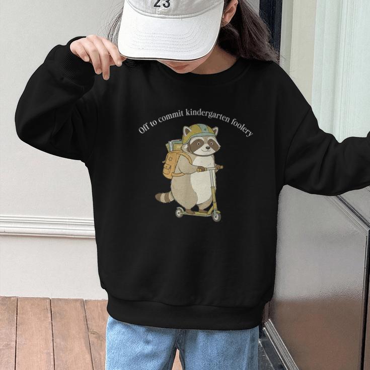 Off To Commit Kindergarten Foolery Raccoon Back To School Graphic Kid Sweatshirt Off To Commit Kindergarten Foolery Raccoon Back To School Graphic Kid Sweatshirt