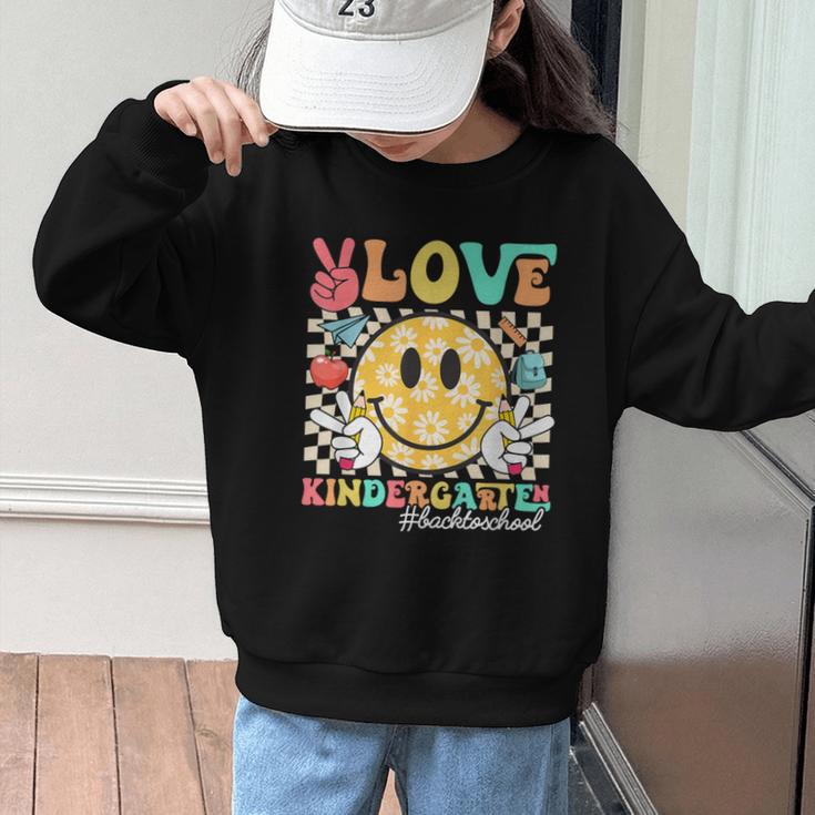 Peace Love Kindergarten Smile Face Back To School Girls Kids Graphic Kid Sweatshirt Peace Love Kindergarten Smile Face Back To School Girls Kids Graphic Kid Sweatshirt