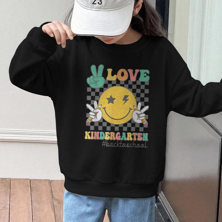 Peace Love Kindergarten Smile Face Hippie Back To School Graphic Kid Sweatshirt