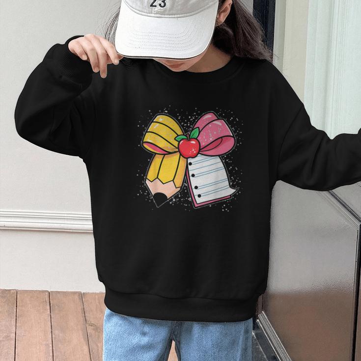 Pencil Coquette Bow Happy First Day Of School Back To School Graphic Kid Sweatshirt Pencil Coquette Bow Happy First Day Of School Back To School Graphic Kid Sweatshirt