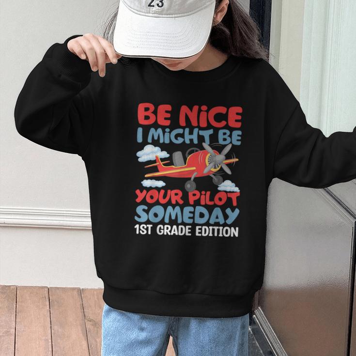 I Might Be Your Pilot First Day Back To School 1st Grade Graphic Kid Sweatshirt I Might Be Your Pilot First Day Back To School 1st Grade Graphic Kid Sweatshirt