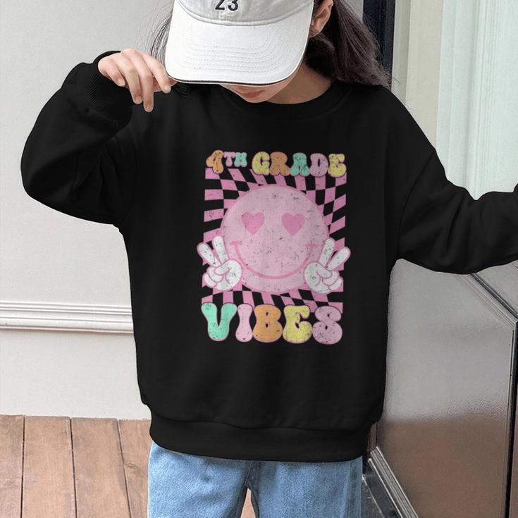 Pink 4th Grade Vibes Smile Face Back To School Fourth Grade Graphic Kid Sweatshirt