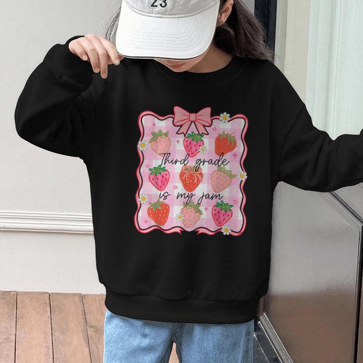 Preppy Back To School 3rd Grade Is My Jam Strawberry Bow Graphic Kid Sweatshirt Preppy Back To School 3rd Grade Is My Jam Strawberry Bow Graphic Kid Sweatshirt