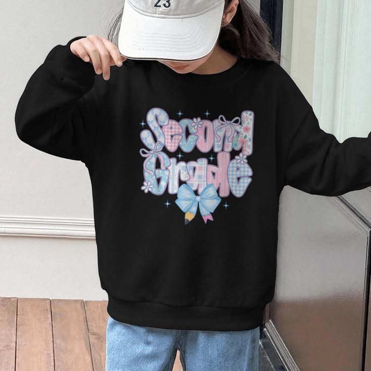 Preppy Second Grade First Day Back To School 2nd Grade Bow Graphic Kid Sweatshirt Preppy Second Grade First Day Back To School 2nd Grade Bow Graphic Kid Sweatshirt