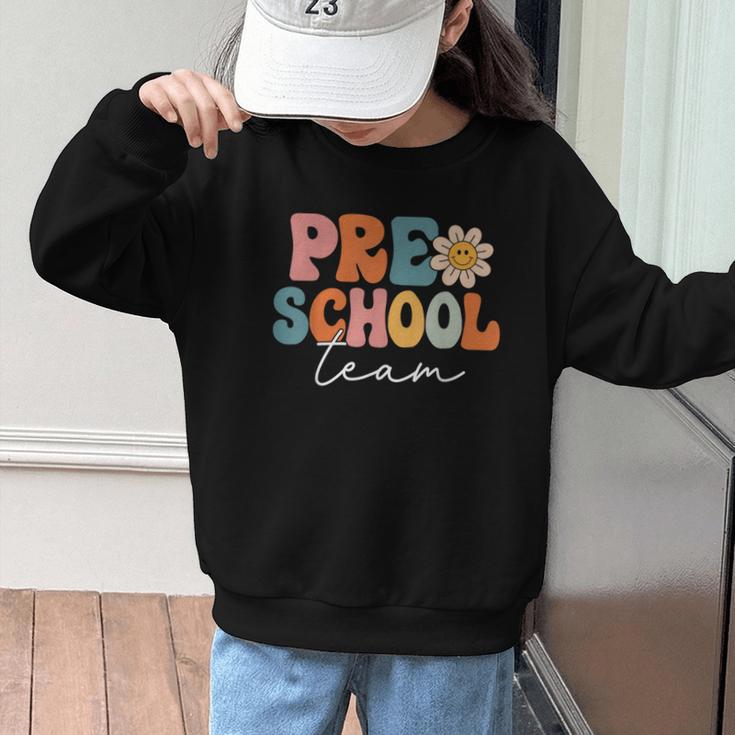 Preschool Team Retro Groovy Vintage Back To School Pre-K Graphic Kid Sweatshirt Preschool Team Retro Groovy Vintage Back To School Pre-K Graphic Kid Sweatshirt
