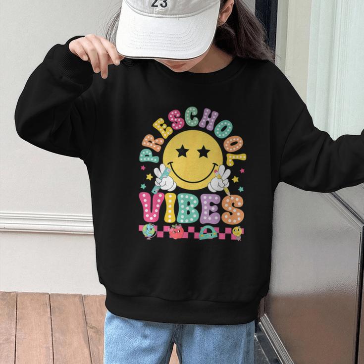 Preschool Vibes Smile Face Back To School Kinder Girls Kids Graphic Kid Sweatshirt Preschool Vibes Smile Face Back To School Kinder Girls Kids Graphic Kid Sweatshirt
