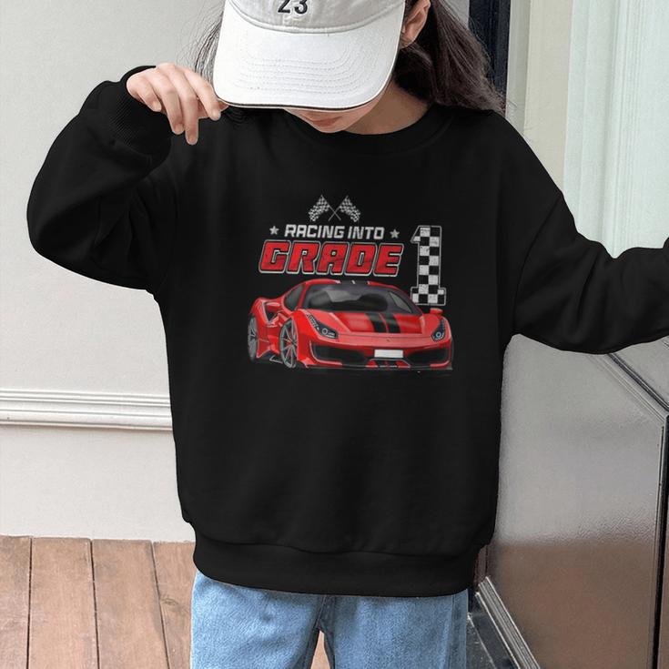 Racing Into 1st Grade Race Car Back To School Boys Graphic Kid Sweatshirt Racing Into 1st Grade Race Car Back To School Boys Graphic Kid Sweatshirt
