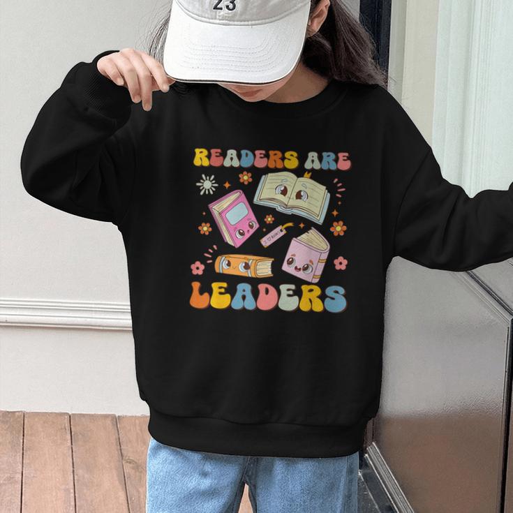 Readers Are Leaders Book Lover Back To School Groovy Girls Graphic Kid Sweatshirt