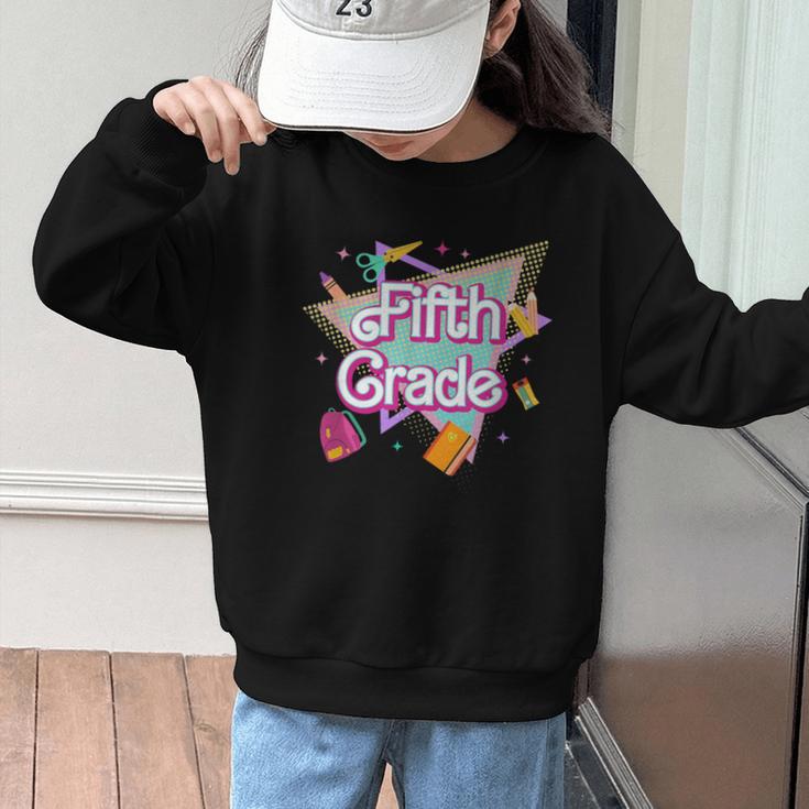 Retro 90s 5th Grade Back To School First Day Of Fifth Grade Graphic Kid Sweatshirt