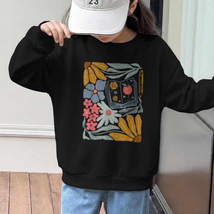 Retro Boho Flower Floral Back To School First Day Of School Graphic Kid Sweatshirt