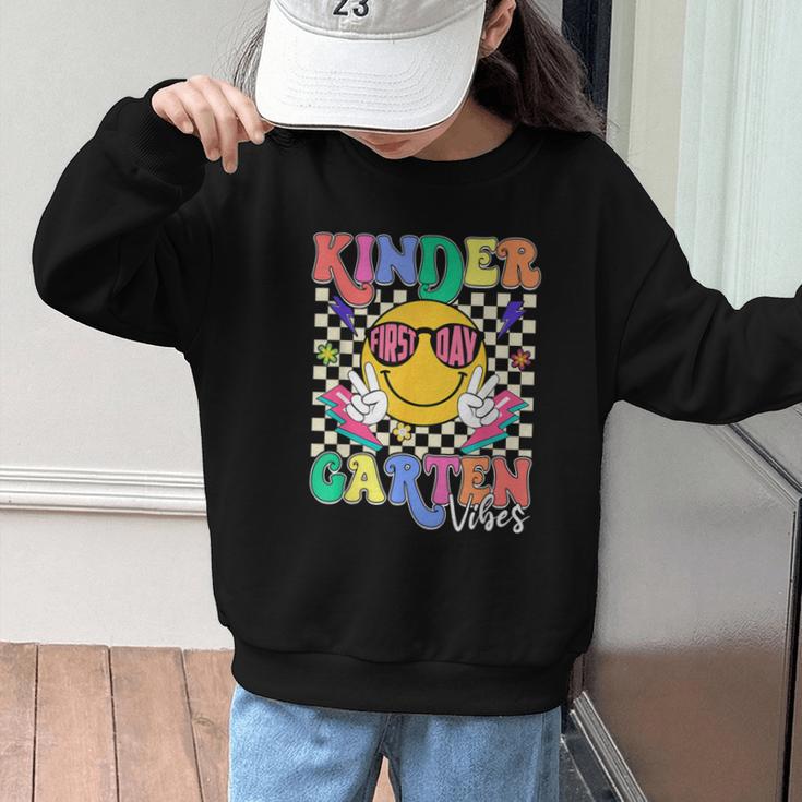 Retro Groovy Kinder Garten Vibes Smile Team Back To School Graphic Kid Sweatshirt Retro Groovy Kinder Garten Vibes Smile Team Back To School Graphic Kid Sweatshirt