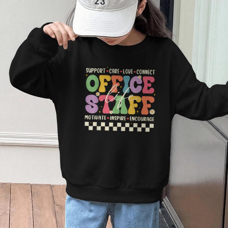 Retro Groovy Office Staff Life Flowers Back To School Graphic Kid Sweatshirt Retro Groovy Office Staff Life Flowers Back To School Graphic Kid Sweatshirt