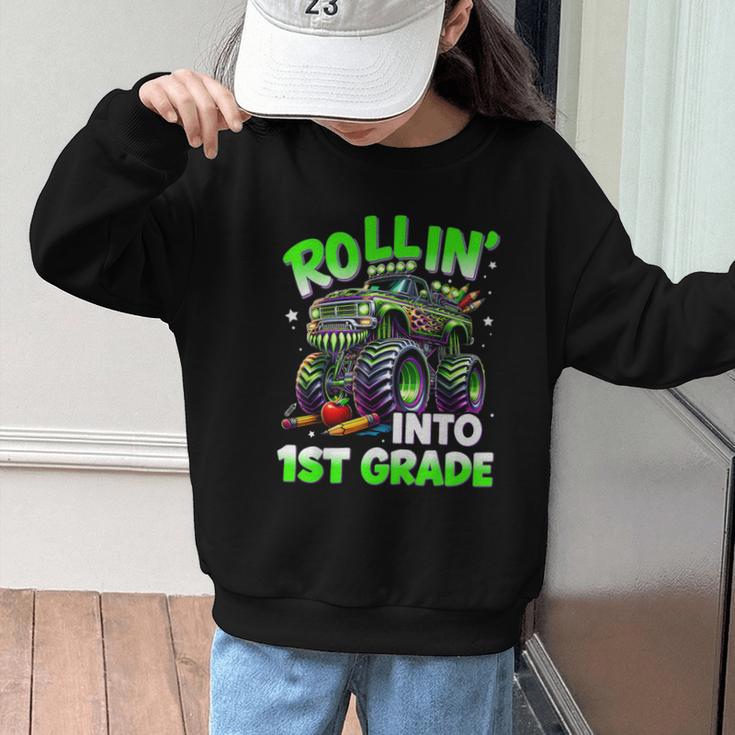 Rollin' Into 1st Grade Monster Truck Back To School Boys Graphic Kid Sweatshirt Rollin' Into 1st Grade Monster Truck Back To School Boys Graphic Kid Sweatshirt