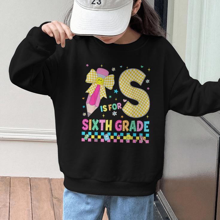 S Is For Sixth Grade Back To School Pencil Bow 6th Grade Kid Graphic Kid Sweatshirt S Is For Sixth Grade Back To School Pencil Bow 6th Grade Kid Graphic Kid Sweatshirt