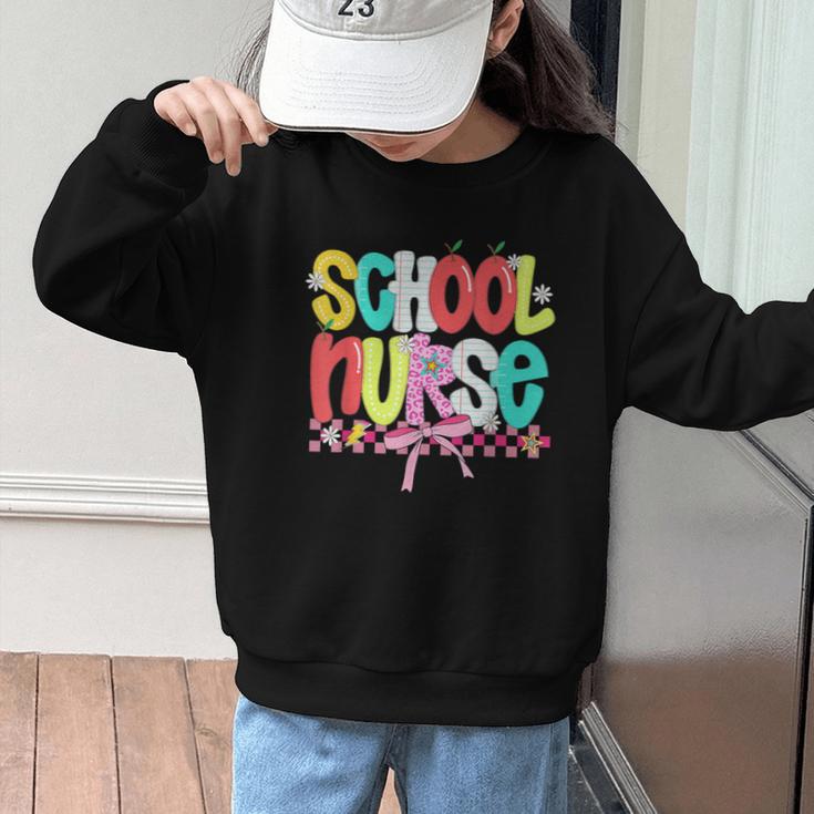 School Nurse Appreciation Day Coquette Bow Back To School Graphic Kid Sweatshirt School Nurse Appreciation Day Coquette Bow Back To School Graphic Kid Sweatshirt