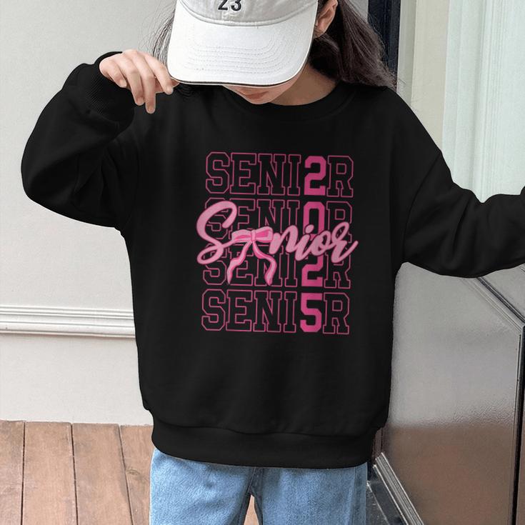 Senior 2025 Coquette Pink Bow Class Of 2025 Back To School Graphic Kid Sweatshirt