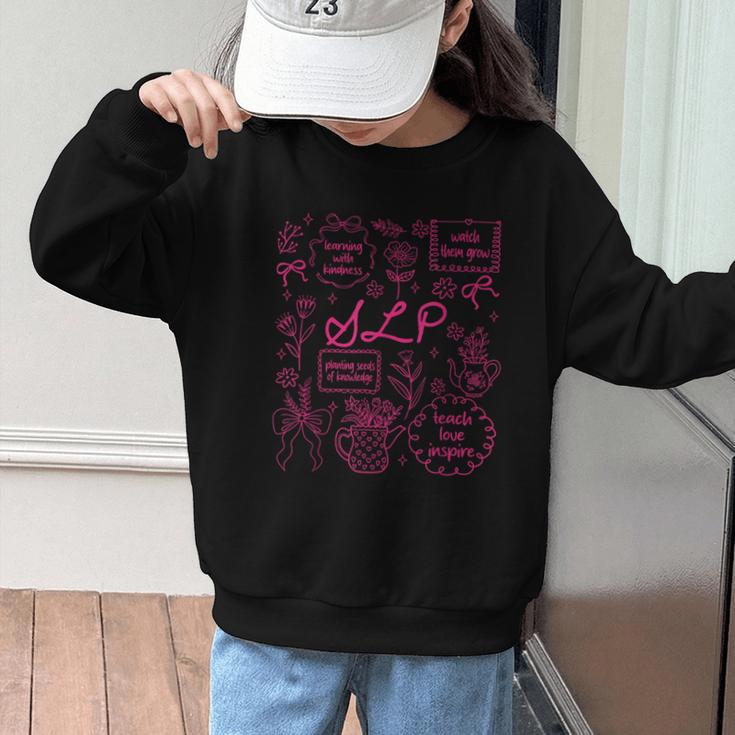 SLP Love Inspire Teach Pink Bow Back To School Graphic Kid Sweatshirt