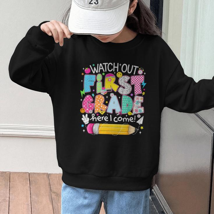 Watch Out First Grade Here I Come Back To School Boy Kids Graphic Kid Sweatshirt Watch Out First Grade Here I Come Back To School Boy Kids Graphic Kid Sweatshirt