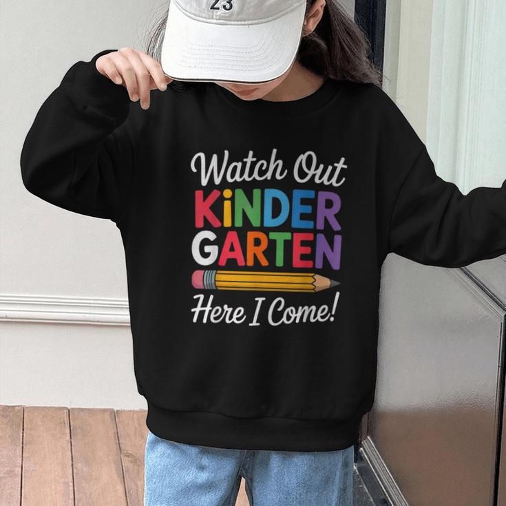 Watch Out Kindergarten Here I Come Back To School Kids Graphic Kid Sweatshirt Watch Out Kindergarten Here I Come Back To School Kids Graphic Kid Sweatshirt